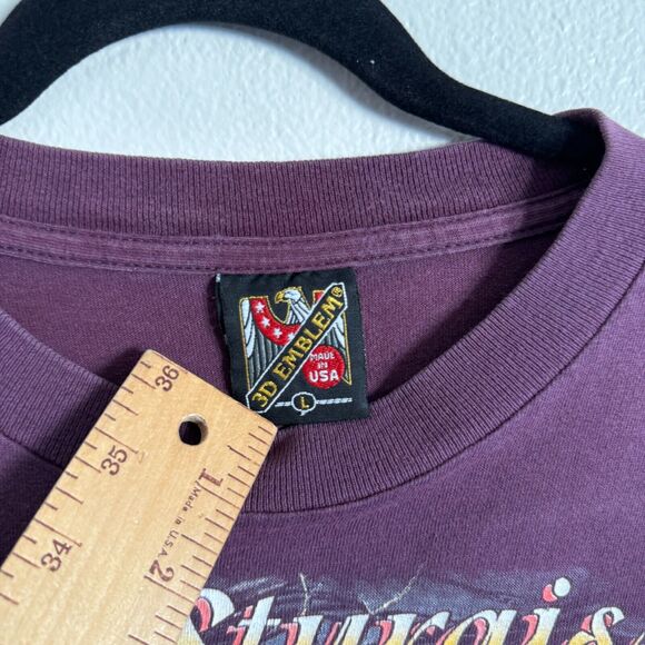 Vintage 1996 90s Sturgis Biker 3D Emblem Black Hills Rally Wolf L T-Shirt Crop - Picture 5 of 10